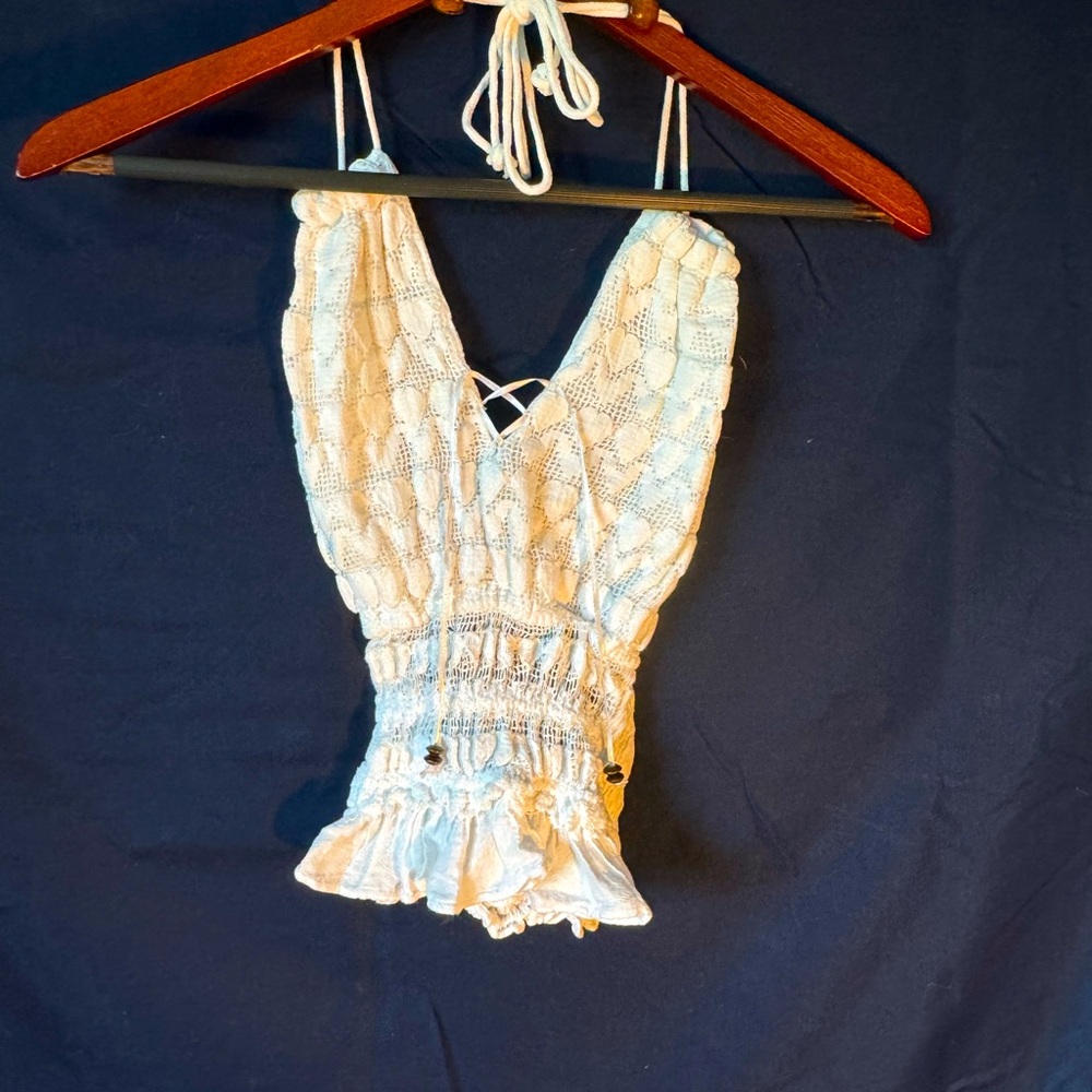 Boho beach white tank with accent beaded strings